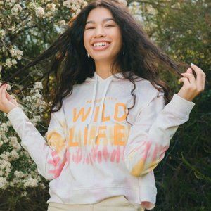 IVORY ELLA I "Adele" Relaxed Fit Wildlife Cropped Tie Dye Hoodie Sweatshirt, S